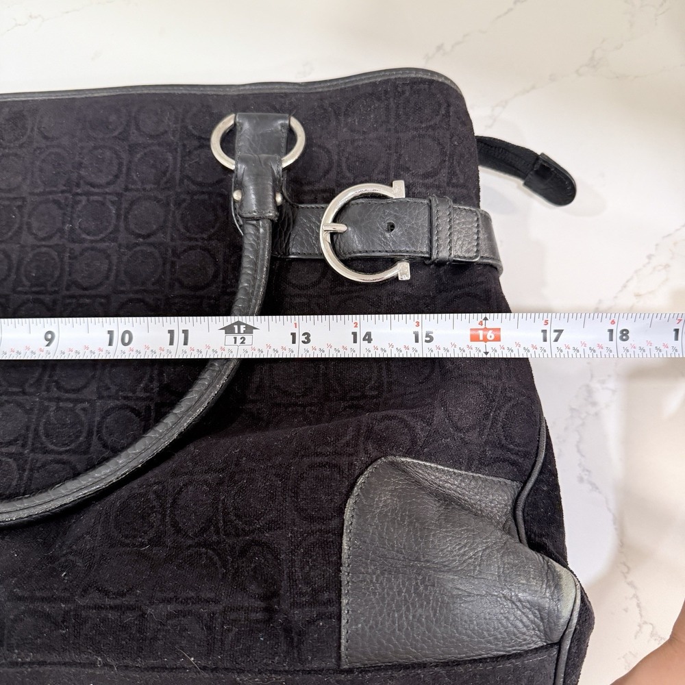 Salvatore Ferragamo Gancini Monogram Black Suede Leather Satchel Bag Vintage - Picture 13 of 14